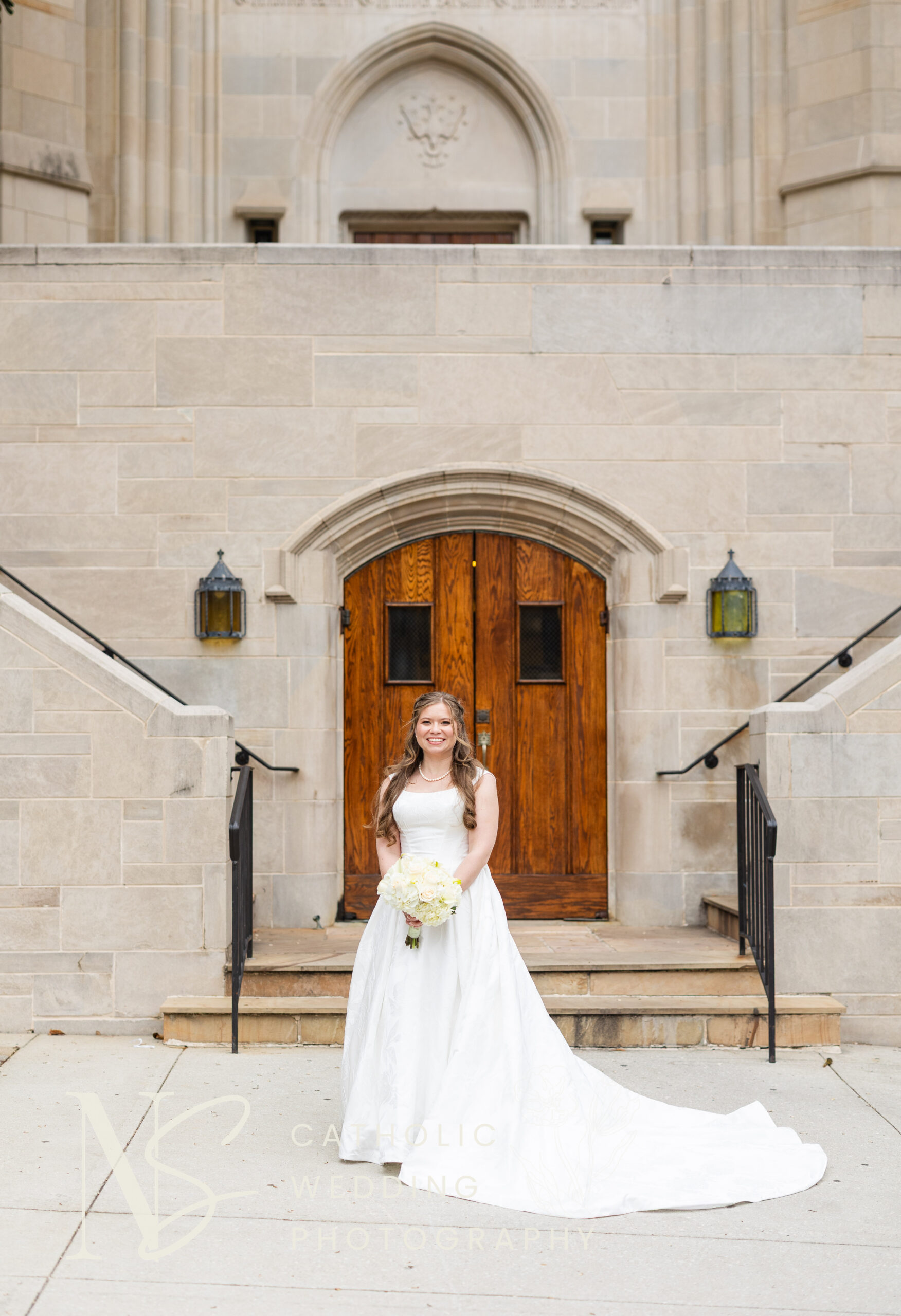 bride outside of CTK before wedding